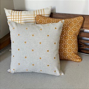 Kit Padrão Florys Amarelo e Linho Bordada Xadrez