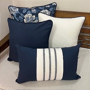 Kit Floral Azul e Bordada Faixa Azul Marinho