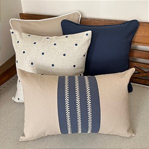 Kit Linho e Baguete Azul Indigo Bordada