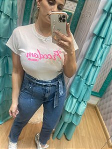 Calça jeans feminina mom com cinto jeans moda instagram