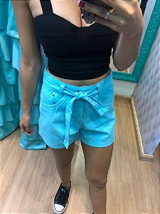 Shorts jeans colorido Com Faixa Para Amarrar