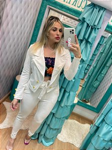 Conjunto blazer com cetim  detalhes em botoes dourados