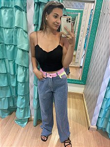 calça jeans wide leg colorida feminina tendência 2023