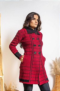 sobretudo casaco Vermelho quentinho com bolso feminino moda