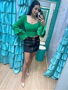 cropped de manga longa verde feminino com bojo