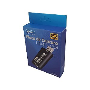 PLACA DE CAPTURA EXTERNA KNUP COM CONEXÃO USB E HDMI CAPTURA ÁUDIO E VÍDEO EM 4K