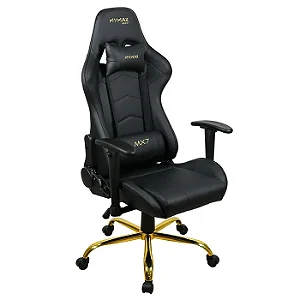 CADEIRA GAMER MYMAX MX7 RECLINÁVEL EM COURO SINTÉTICO PRETO COM DOURADO