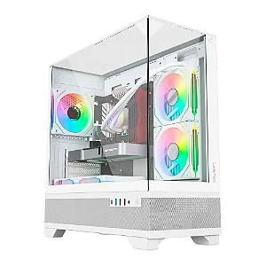 GABINETE GAMER LIKETEC MAHAL SNOW MID TOWER CUBE DESIGN VIDRO TEMPERADO BRANCO