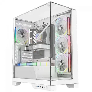 GABINETE LIKETEC GAMER EMPIRE SNOW SKY TOWER ATX LATERAL E FRONTAL EM VIDRO TEMPERADO BRANCO