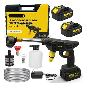 LAVADORA PORTÁTIL ALTA PRESSÃO 2 BATERIA RECARREGÁVEIS 21V PRETO COM AMARELO BOMVINIK