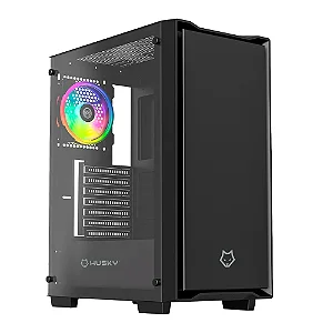 GABINETE GAMER HUSKY DOME 110 MID TOWER ATX LATERAL EM VIDRO SEM FANS PRETO