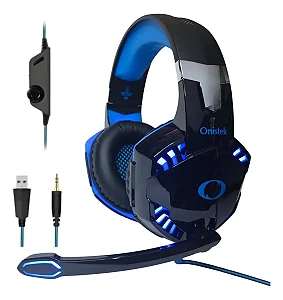HEADSET GAMER ONISTEK HATHOR ON-455A PRETO COM LED AZUL P3 + 2 P2