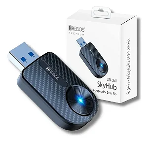 ADAPTADOR VEICULAR PARA CAR PLAY E ANDROID AUTO SEM FIO HREBOS SKYHUB AD-241