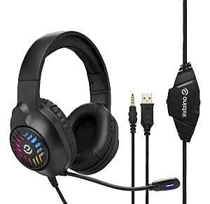 HEADSET GAMER ONISTEK ON-FN636 COM FIO PRETO COM LED RAINBOW P3 + 2 P2