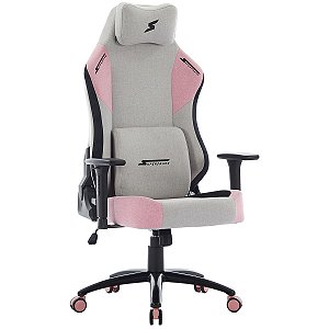CADEIRA GAMER SUPERFRAME ATLAS RECLINÁVEL 3D TECIDO CINZA E ROSA