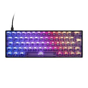 TECLADO GAMER MAGNÉTICO MANCER AMETHYST 60% PRETO COM ROXO COM FIO LED ARGB