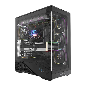 GABINETE GAMER ROUND5 ICEBOX BLACK PRETO COM LATERAL E FRONTAL EM VIDRO TEMPERADO