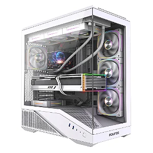GABINETE GAMER ROUND5 ICEBOX WHITE BRANCO LATERAL E FRONTAL EM VIDRO TEMPERADO