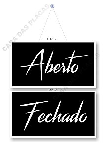 Placa Aberto E Fechado Black cursiva Com Cordão E Ventosa Pvc