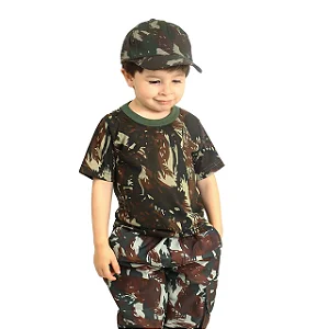 Kit Camiseta Infantil Poliviscose Padrão EB + Calça Camuflada Poliéster + Boné - Elite