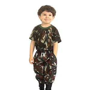 Kit Camiseta Infantil Poliviscose Padrão EB + Calça Camuflada Poliéster - Elite
