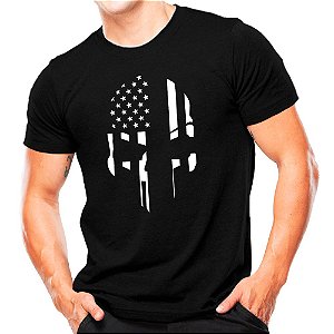Camiseta Militar Estampada Caveira USA