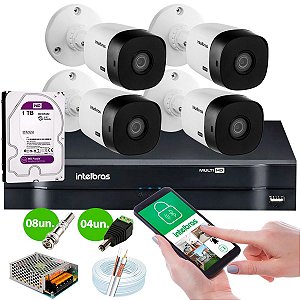 Kit Intelbras 4 Câmeras FullHD 1080p VHL 1220 B + DVR 1104 Intelbras com HD 1TB + Acessórios