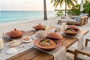 Jogo de 4 Pratos Chapéu com Cloche Rústico/Falésia - Cerâmica Artesanal - 24cm