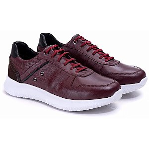 Tênis Casual Masculino De Couro Legitimo Comfort - 3023 Bordo