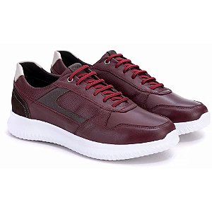 Tênis Casual Masculino De Couro Legitimo Comfort - 3024 Bordo