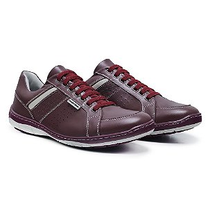 Sapatênis Masculino De Couro Legitimo Comfort Shoes - 4000 Bordo