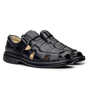 Sandália Masculina De Couro Legítimo Ultra Comfort - CS365 Preta