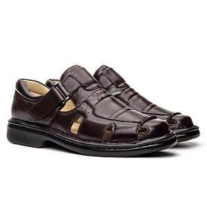 Sandália Masculina De Couro Legítimo Ultra Comfort - CS365 Café