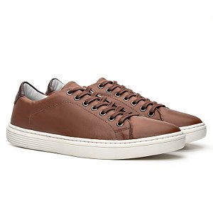 Tênis Casual Masculino De Couro Legitimo Comfort Shoes - 4051F Whisky