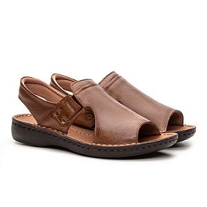 Sandália Feminina De Couro Legítimo Comfort - 10353 Caramelo