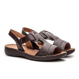Sandália Feminina De Couro Legítimo Comfort Hortência - 10355 Café