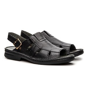 Sandália Masculina De Couro Legítimo Comfort Tira Com Ajuste - 44010 Preta