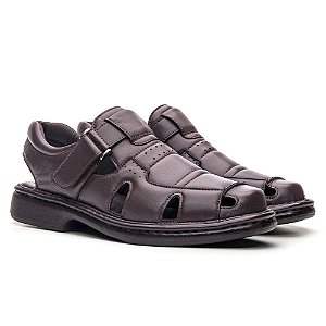 Sandália Masculina De Couro Legítimo Comfort Plus - CS361 Café