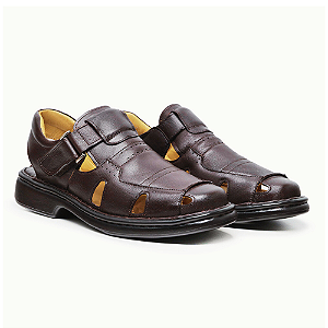 Sandália Masculina De Couro Legítimo  Ultra Comfort - 3601 Café