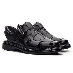 Sandália Masculina De Couro Legítimo Comfort Plus - CS361 Preta