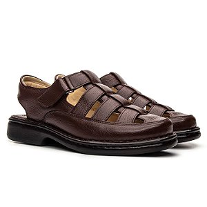 Sandália Masculina Em Couro Legitimo Comfort Plus - CS362 Café