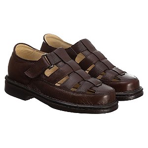 Sandália Masculina Em Couro Legitimo Comfort Shoes - 3603 Café