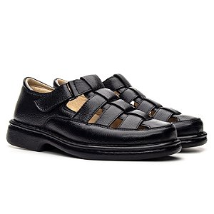 Sandália Masculina Em Couro Legitimo Comfort Plus - CS363 Preta