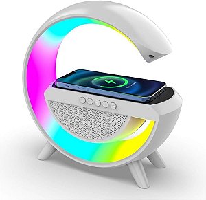 Caixa de Som Bluetooth Luminária Potente Carregador Por Indução Carregamento Sem Fio