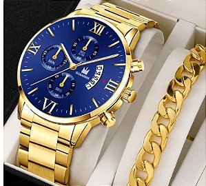 Relógio Masculino Shaarms Pulseira Em Aço Inox Quartzo