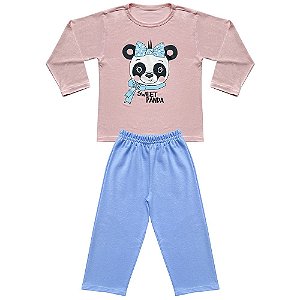 Pijama Infantil Look Jeans Longo Panda Rosa/Azul