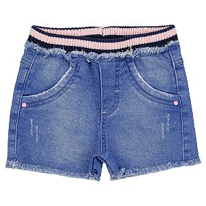 Shorts Infantil Look Jeans Barra Desfiada Jeans