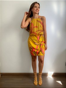 VESTIDO CURTO AMARELO FLORAL MORENA ROSA