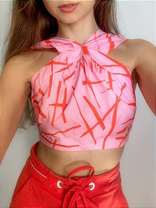 TOP FRENTE ÚNICA ALÇA COM ARGOLA ROSA MORENA ROSA