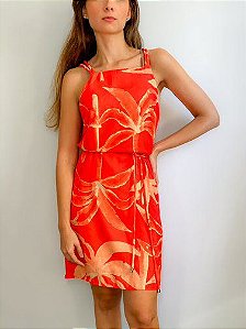 VESTIDO MIDI DECOTE RETO LARANJA MORENA ROSA